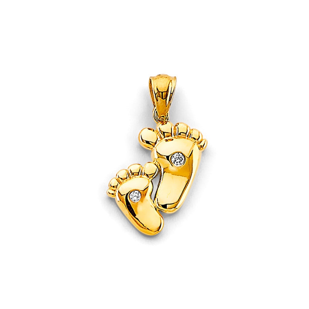 14K Gold Baby Footprints Pendant with CZ