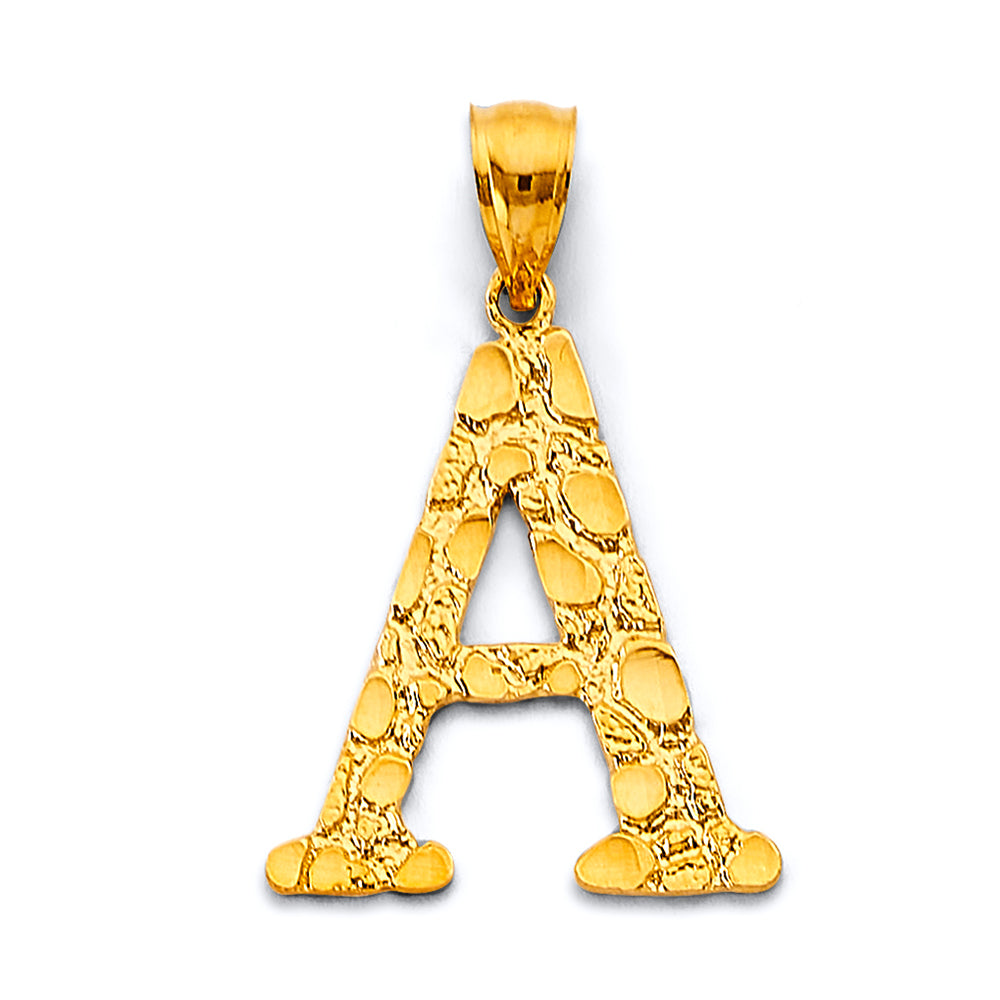 14k gold nugget initial pendant