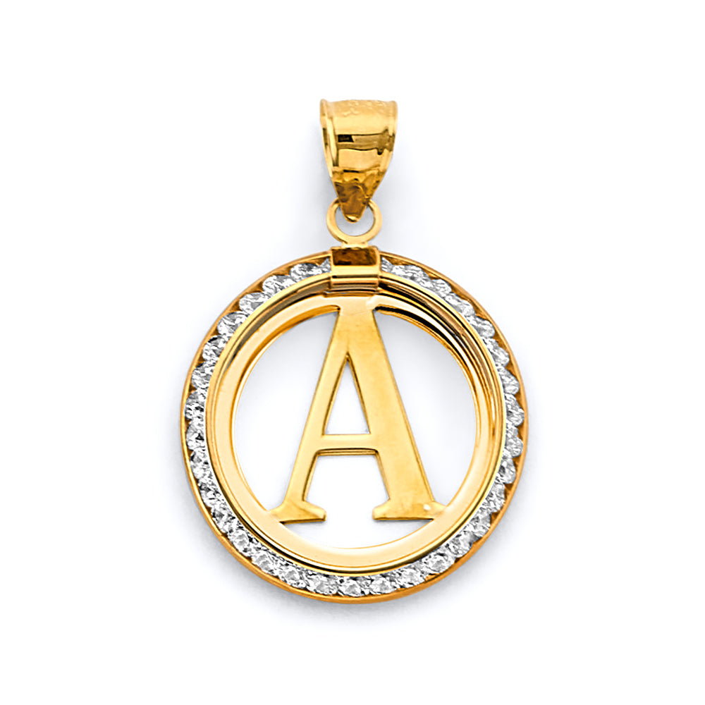 14k gold round cz initial pendant