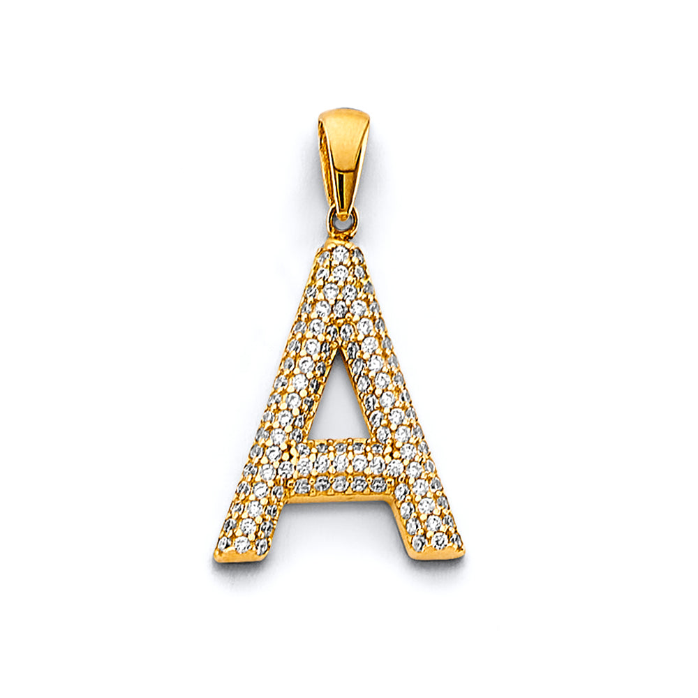 14k gold cz initial pendant