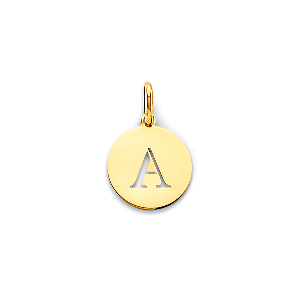 14k gold round initial cut out pendant