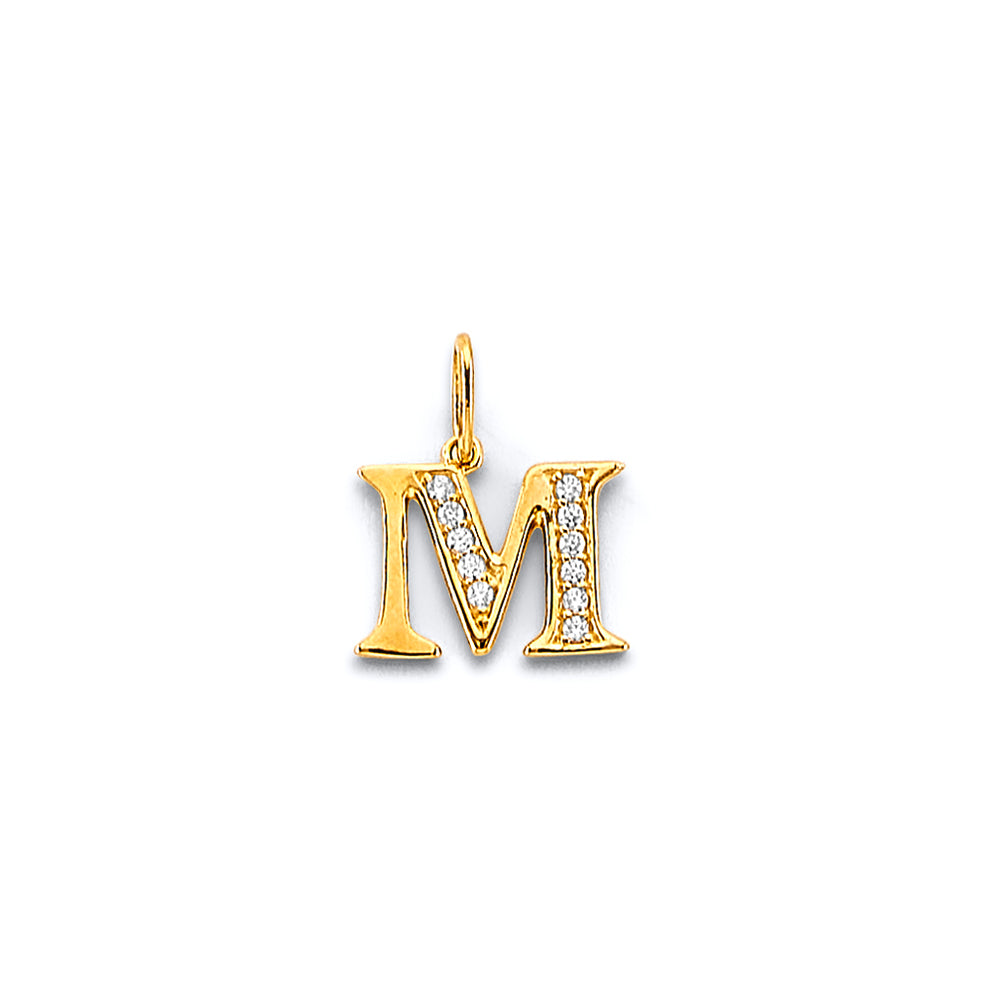 14K Gold Mini Initial CZ Pendant