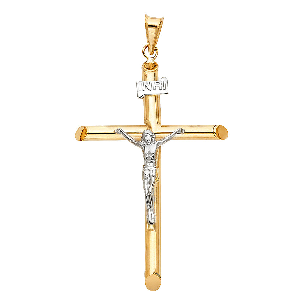14K Solid Gold Two Tone Crucifix Pendant