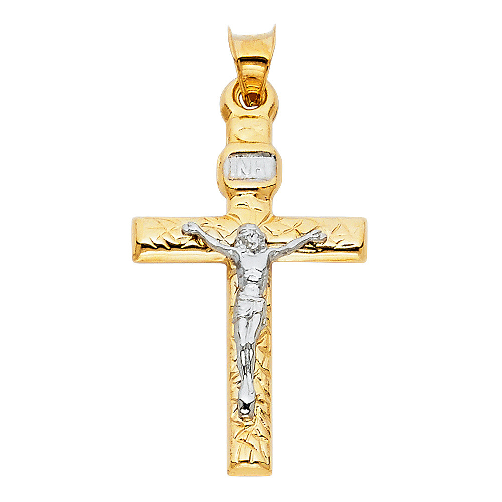14K Solid Gold Crucifix Design Medium Pendant Two Tone