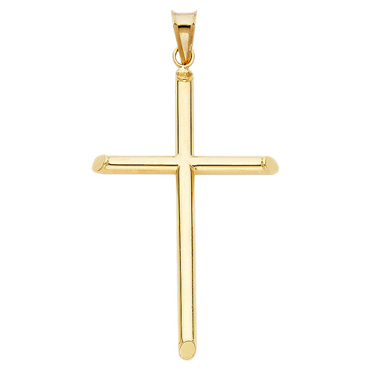 Colgante de cruz grande de tubo clásico sólido de 14 quilates