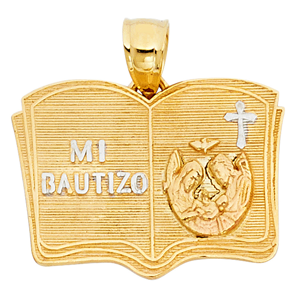 14k solid gold two tone mi bautizo book pendant