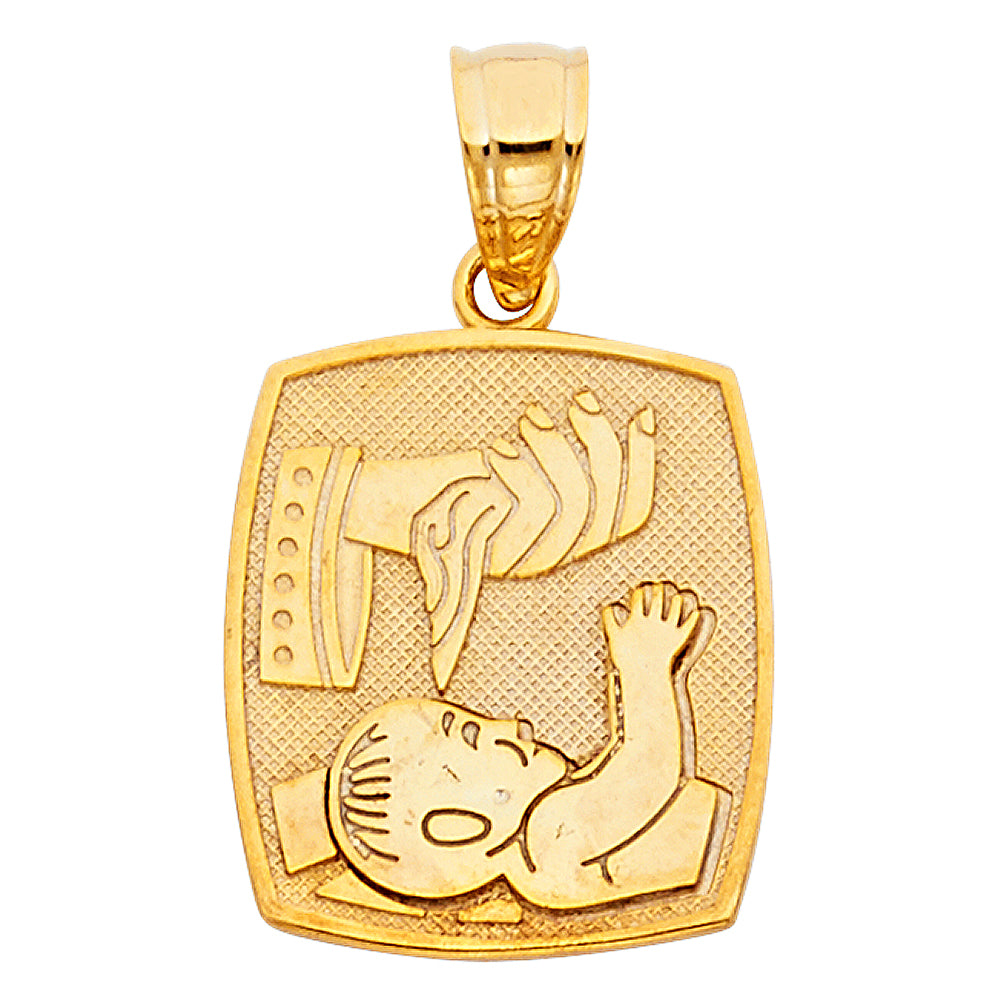 14k solid gold baptismal square pendant