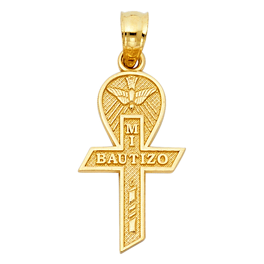 14k solid gold mi bautizo cross pendant