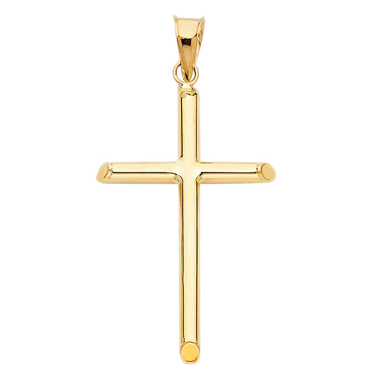 Colgante de cruz mediana de tubo clásico sólido de 14 quilates