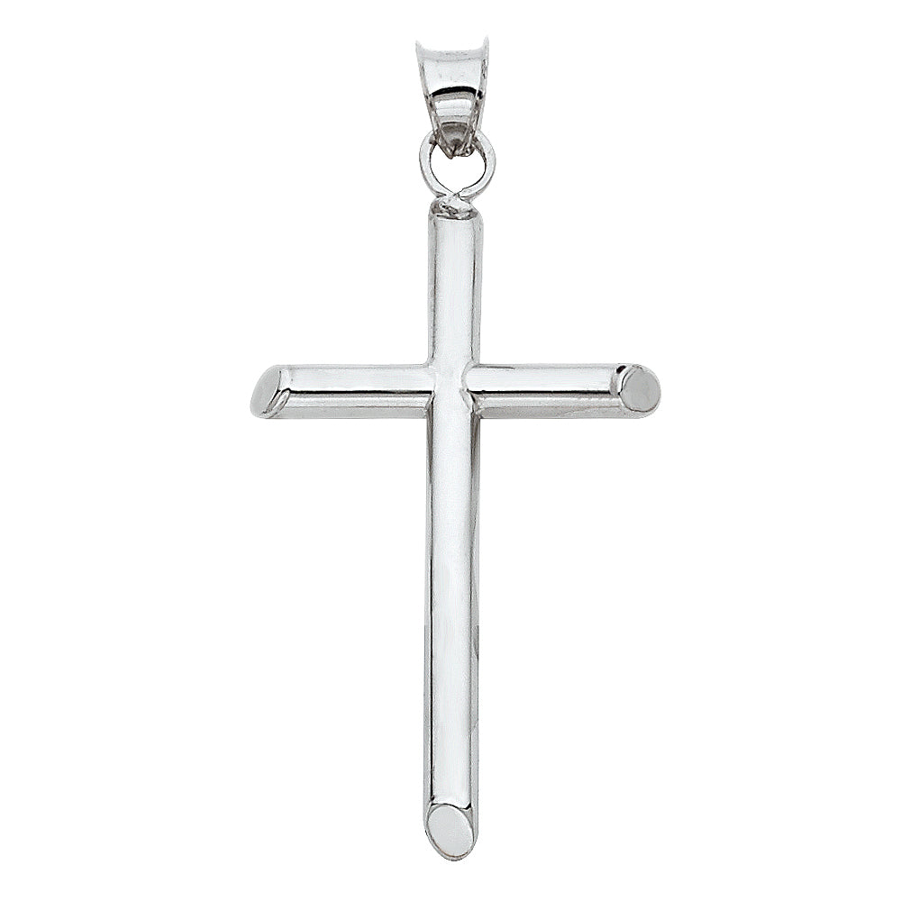 14k solid classic tube medium cross pendant