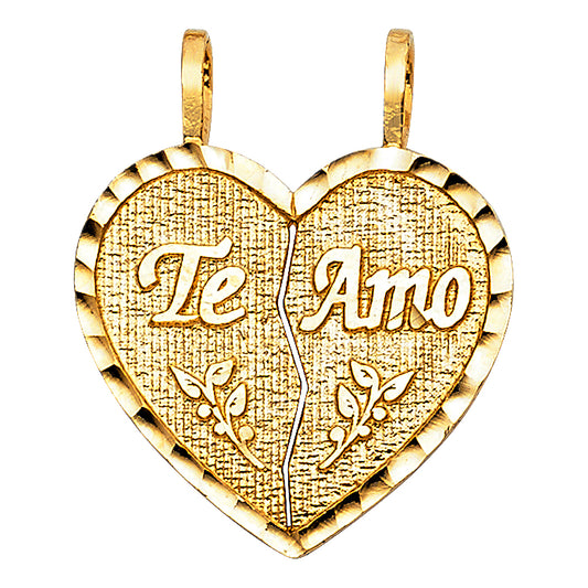 Colgante Te Amo dividido con talla de diamante de oro macizo de 14 quilates