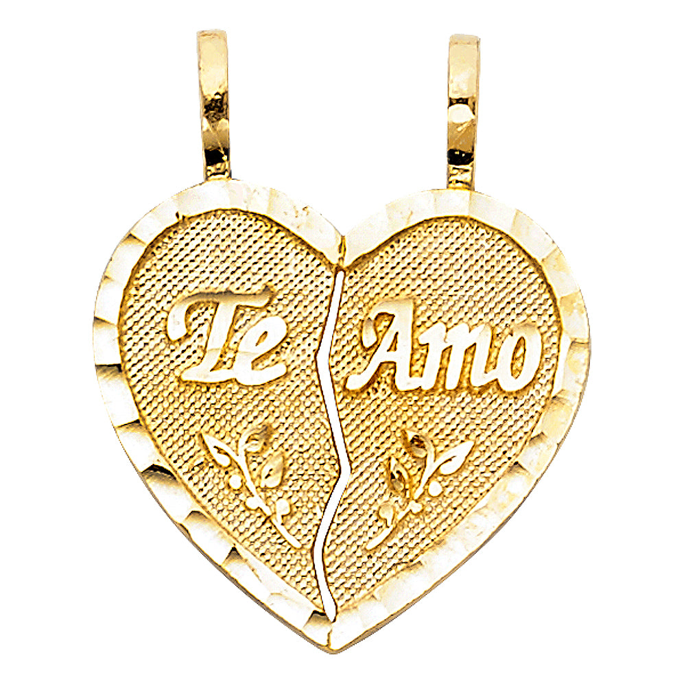 Colgante Te Amo dividido con talla de diamante de oro macizo de 14 quilates