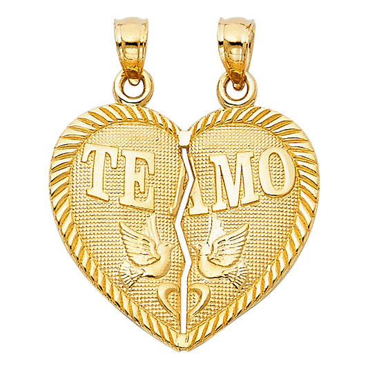 Colgante de palomas Te Amo divididas con talla de diamante de oro macizo de 14 quilates