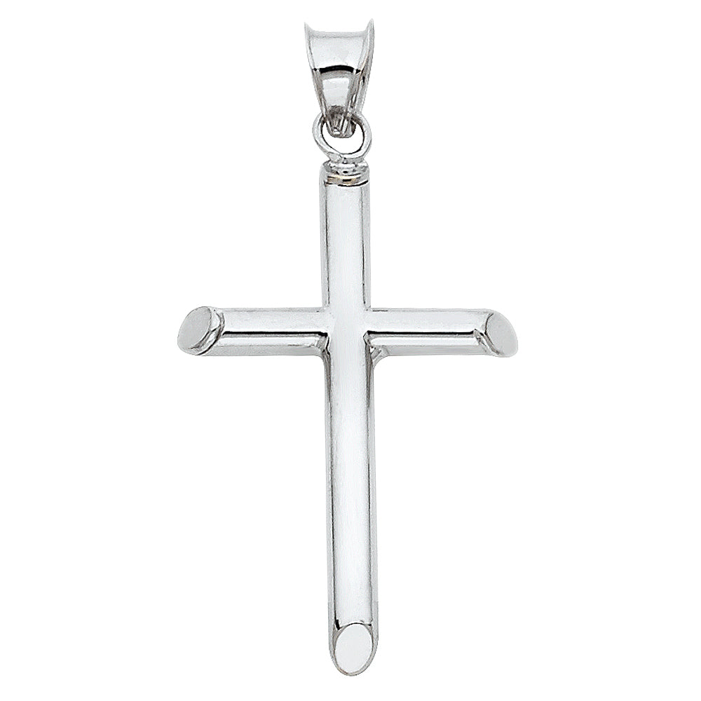 14K Solid Classic Tube Small Cross Pendant