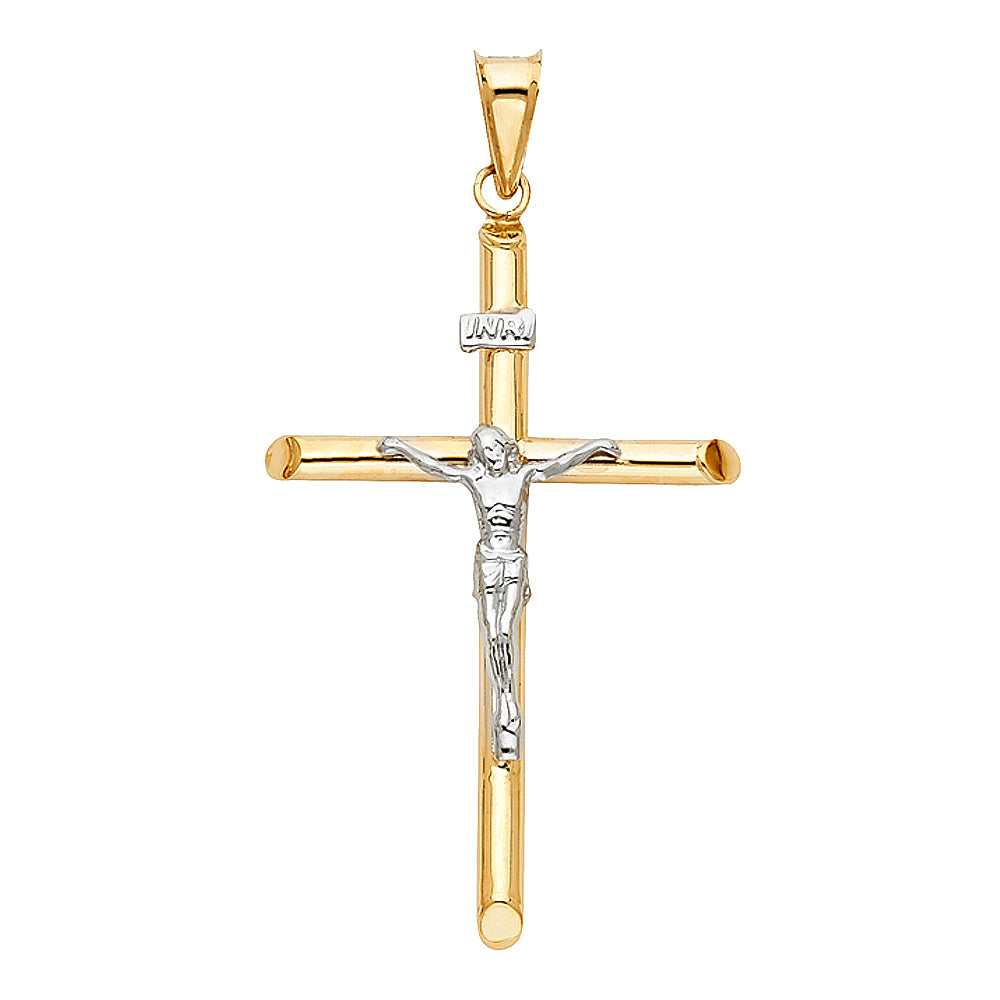 14k solid gold two tone crucifix pendant
