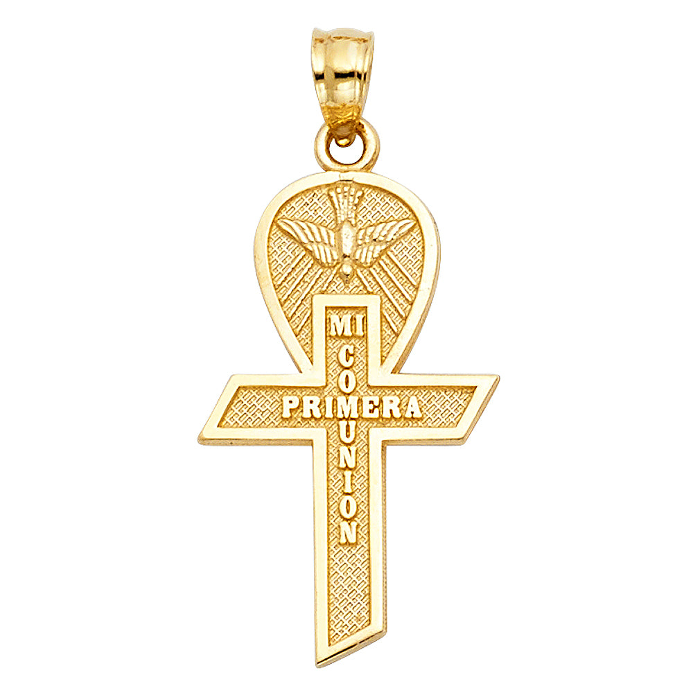14k solid gold mi primera communion cross pendant