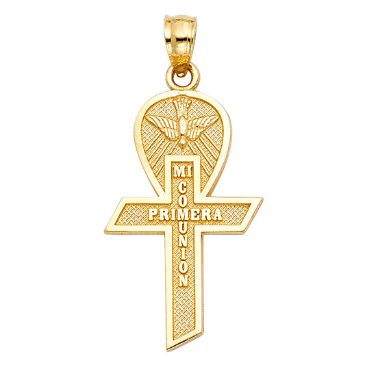 Colgante de cruz de primera comunión de oro macizo de 14 quilates