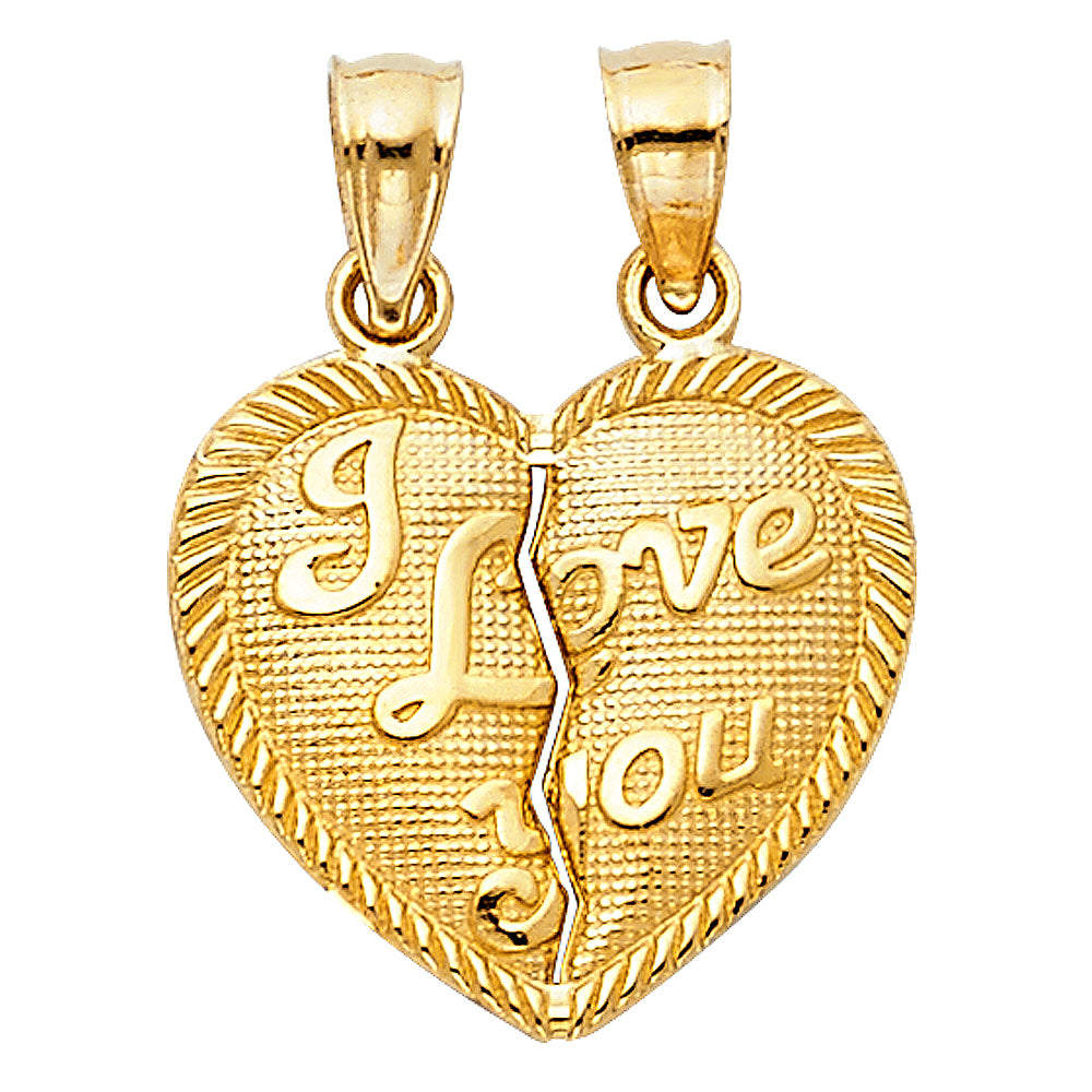 Colgante I Love You de oro macizo de 14 quilates con corte de diamante dividido