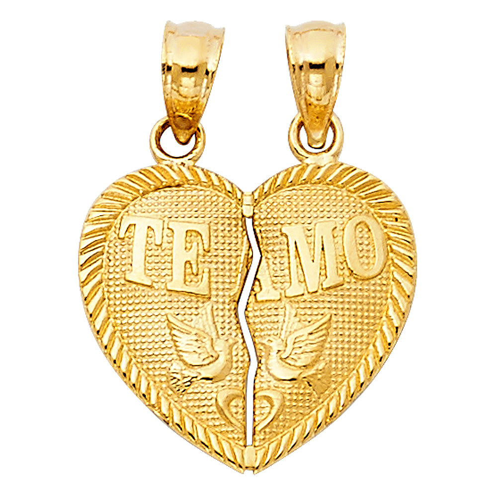 Colgante de palomas Te Amo divididas con talla de diamante de oro macizo de 14 quilates