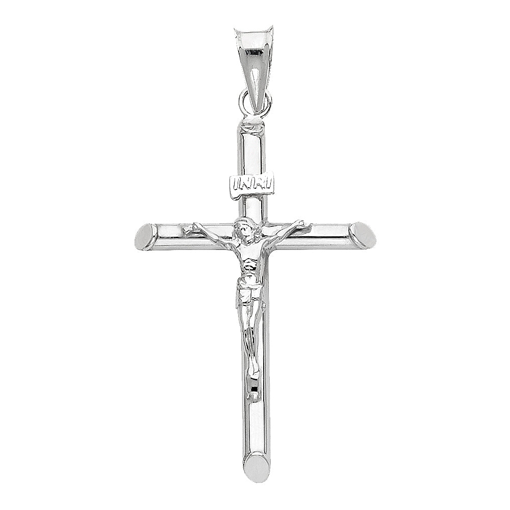 14K Solid White Gold Crucifix Pendant