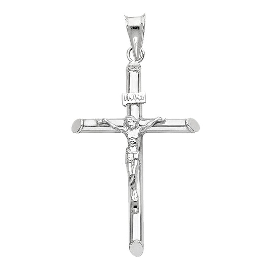 Colgante de crucifijo de oro blanco macizo de 14 quilates