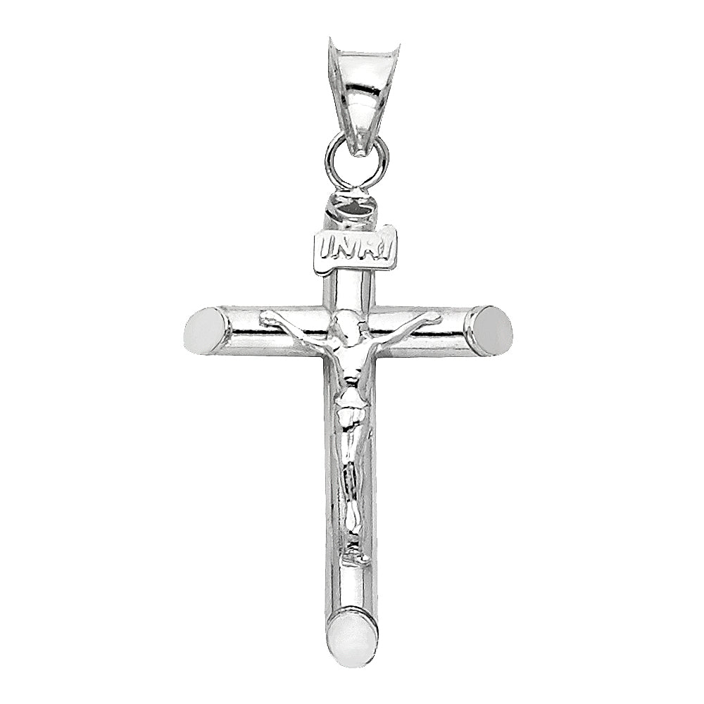 14k solid white gold crucifix pendant