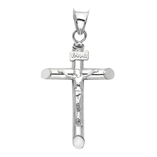 Colgante de crucifijo de oro blanco macizo de 14 quilates