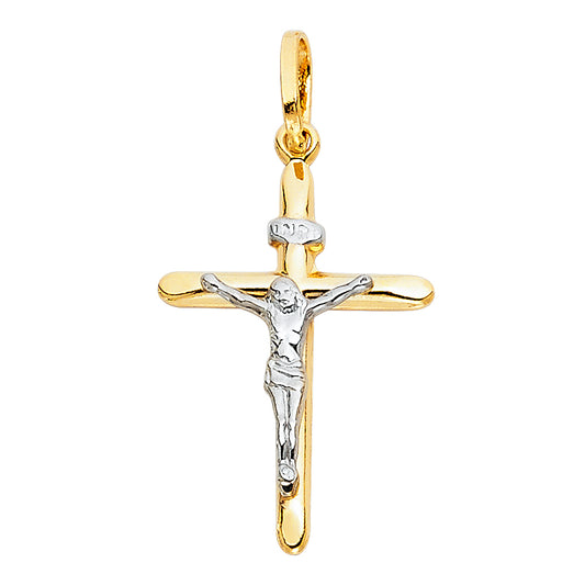 Colgante de crucifijo de oro macizo de 14 quilates en dos tonos