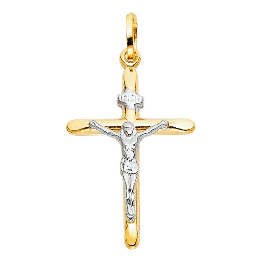Colgante de crucifijo de oro macizo de 14 quilates en dos tonos