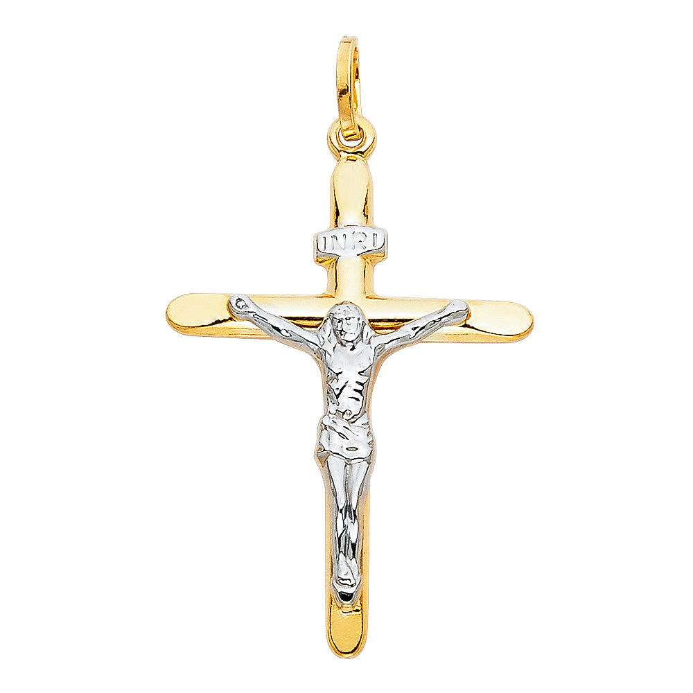 14K Solid Gold Crucifix Pendant Two Tone
