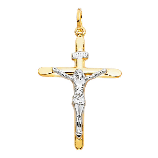 Colgante de crucifijo de oro macizo de 14 quilates en dos tonos