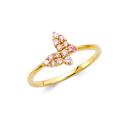 14K gold butterfly ring, dainty butterfly ring, pink CZ butterfly ring, white CZ butterfly ring, real gold butterfly jewelry