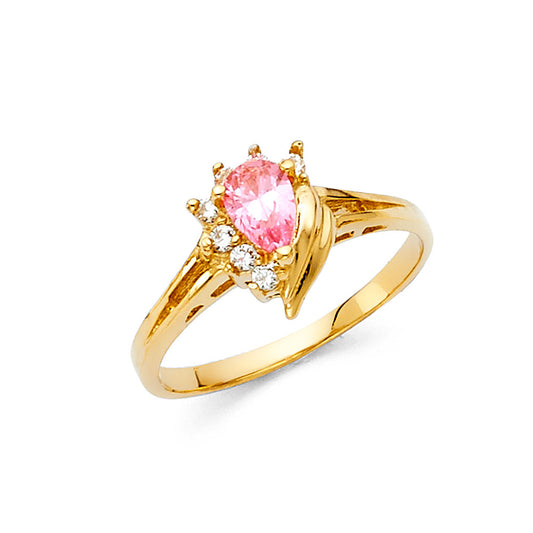 14k gold teardrop ring with cz accents