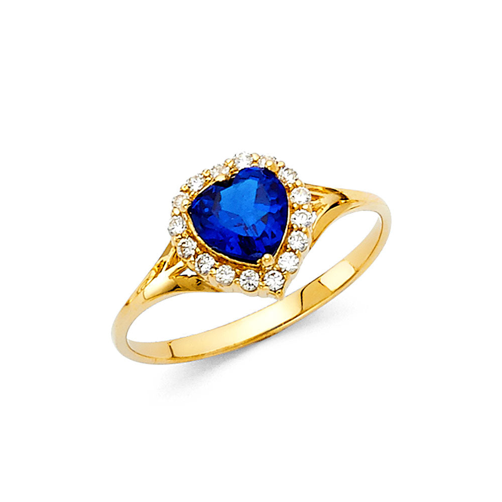 Anillo de oro macizo de 14 quilates con forma de corazón y circonita cúbica (rosa, verde, rojo, blanco)