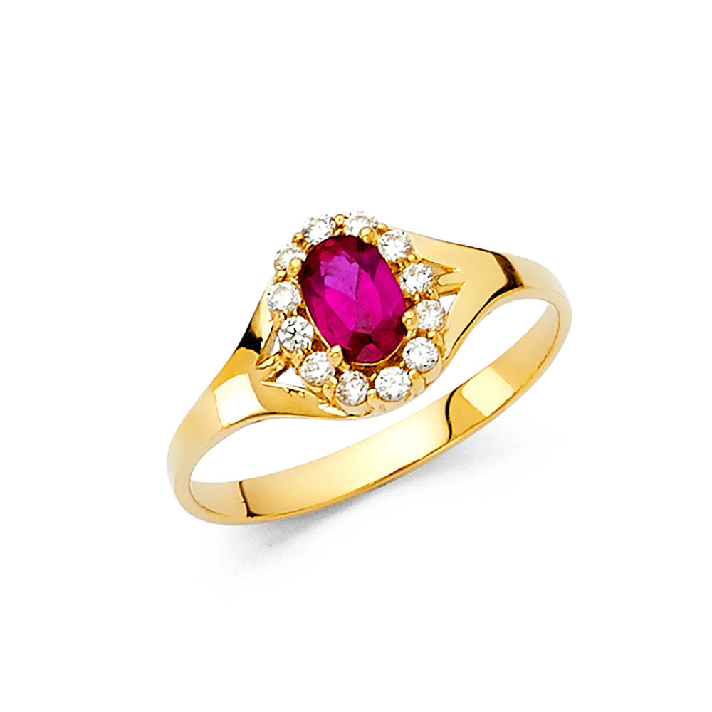 14k gold oval cz ring (pink, green, purple, red) (392)