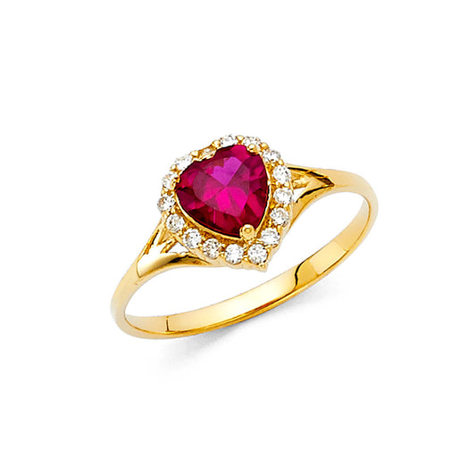 Anillo de oro macizo de 14 quilates con forma de corazón y circonita cúbica (rosa, verde, rojo, blanco)