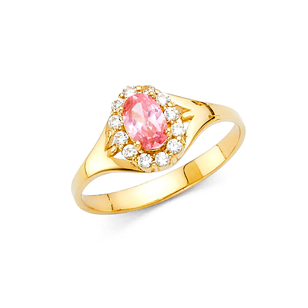 14k gold oval cz ring (pink, green, purple, red) (392)