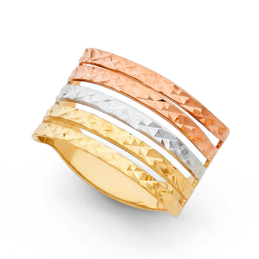 “luz tricolor” – 14k tri-color wide diamond-cut ring
