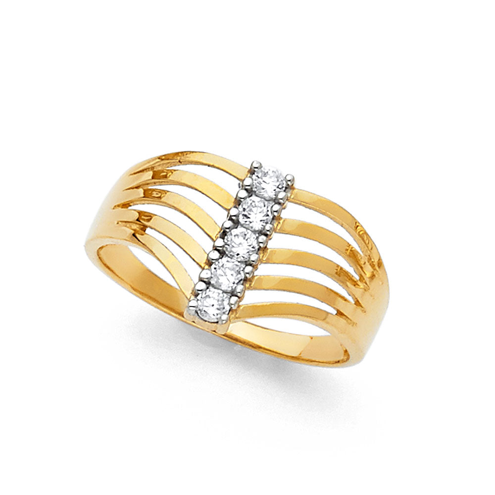 “línea suave” – 14k gold open band ring with cz stones
