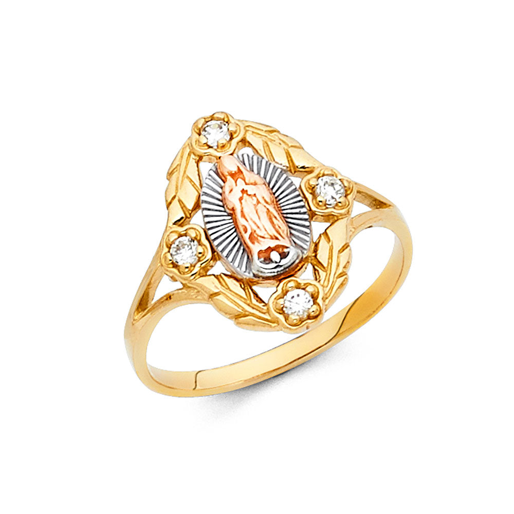 14K Tri-Color Virgencita Guadalupe CZ Ring