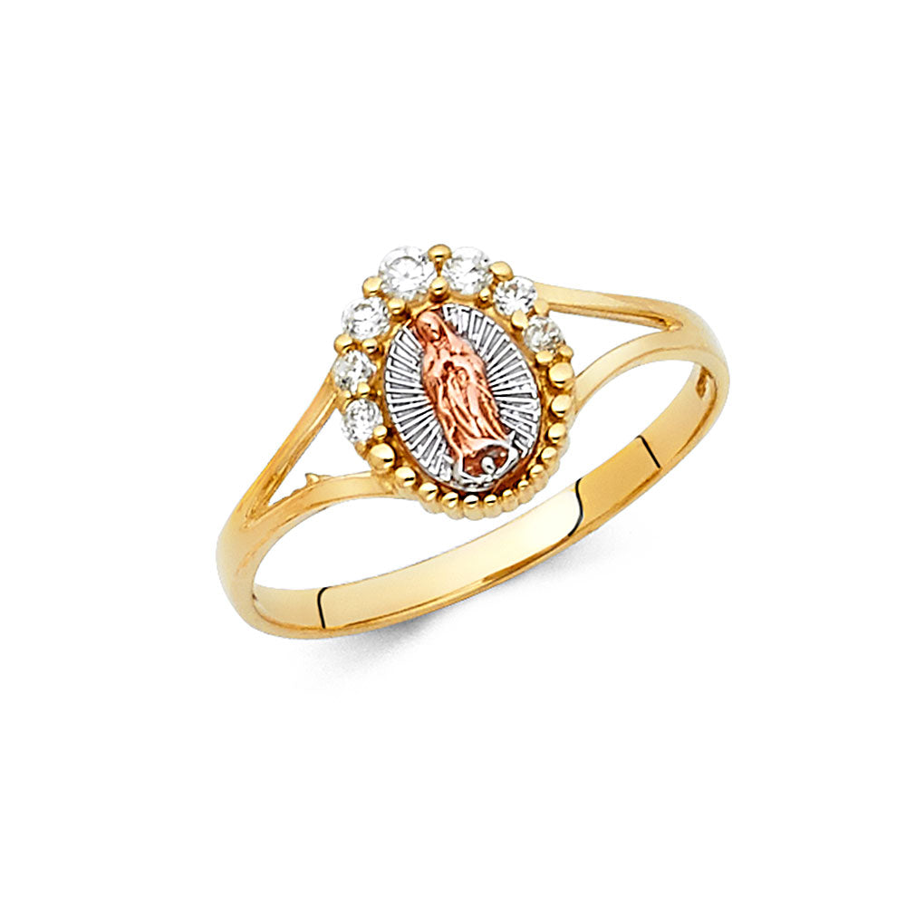 14K Tri-Color Virgencita Guadalupe CZ Ring