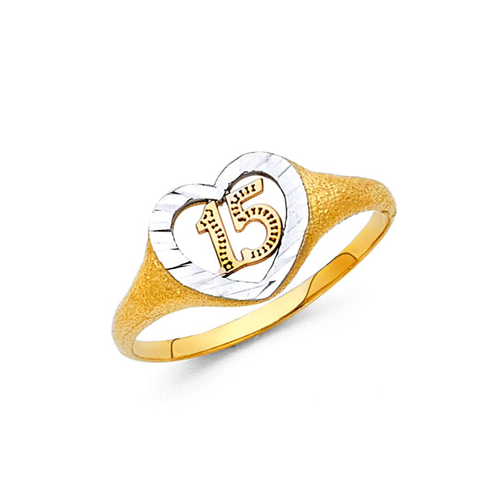 14K gold quinceañera ring, 15 años heart ring, 14k gold 15 años jewelry, 14k gold 15 ring, real gold quince ring, 14k gold sweet 15 heart band, 14k gold quinceañera keepsake ring