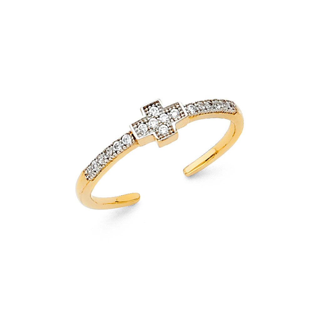 14k solid cross cz toe ring