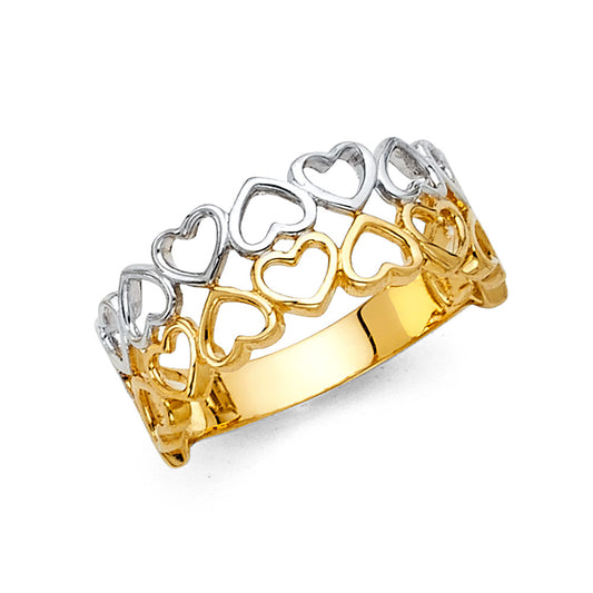 14K gold Eternal Hearts ring, two-tone open heart band, romantic gold heart ring, yellow and white gold heart band, elegant 14K love ring, symbolic heart jewelry