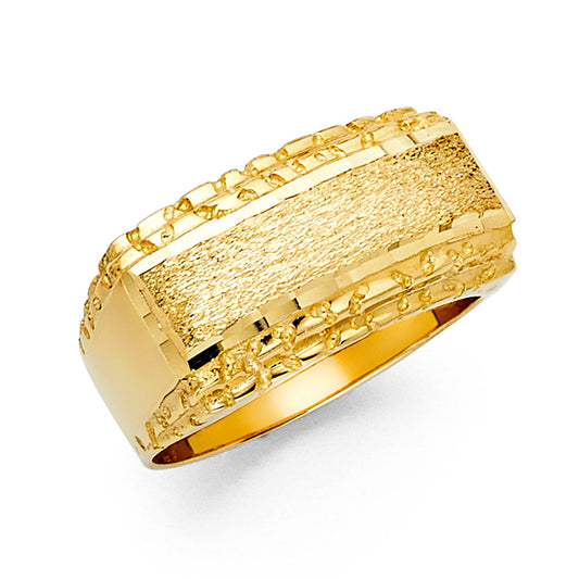 14k 14k gold men's nugget ring with decorative center (1659)
