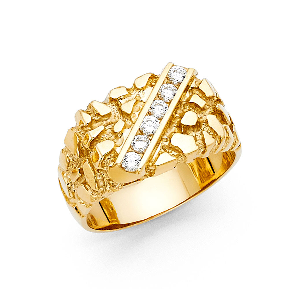 14K Gold Nugget CZ Ring