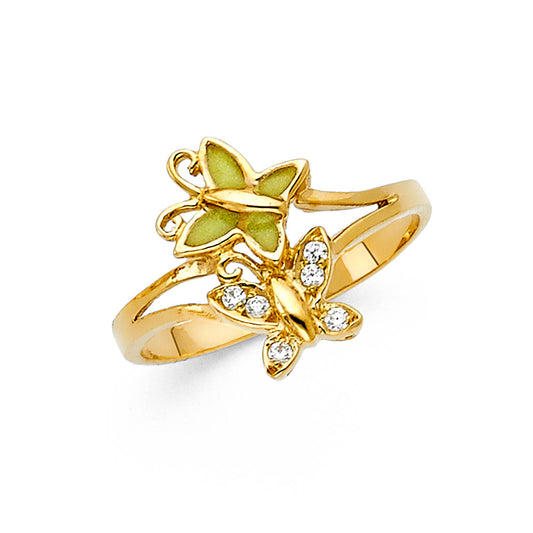 14K gold butterfly ring, glow in the dark butterfly ring, CZ butterfly ring, unique gold butterfly jewelry, dainty butterfly ring