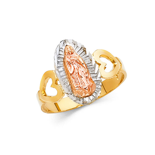 14k gold three-color virgencita ring with hearts