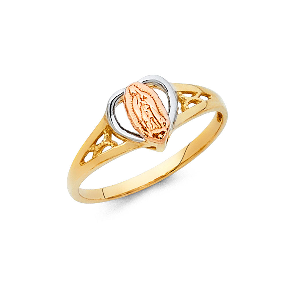 14K Tri-Color Virgencita Guadalupe Heart Ring
