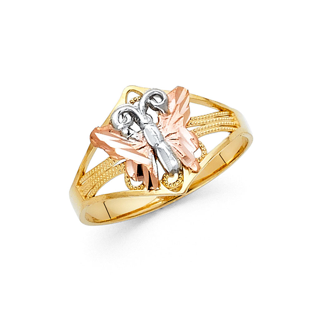14K gold butterfly ring, two tone butterfly ring, unique gold butterfly jewelry, dainty butterfly ring, real gold butterfly ring